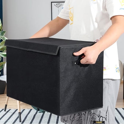 popoly Large Toy Box Chest Storage with Flip-Top Lid, Collapsible Kids Storage Boxes Container Bins for Toys, Playroom Organizers, 25"x13" x16" (Linen Black) - LeafyLoom