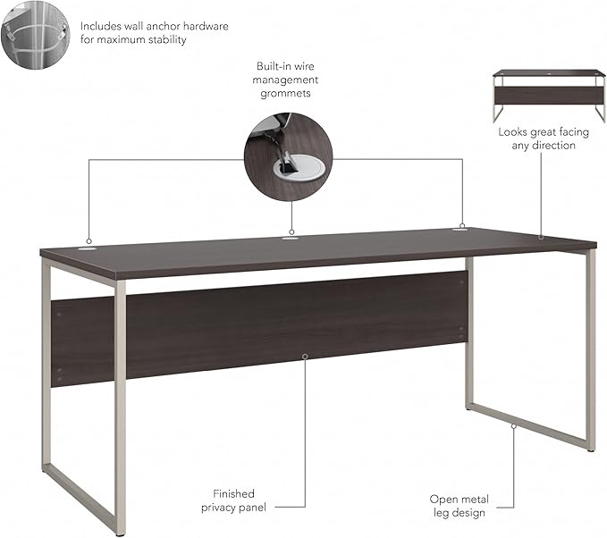 Bush Business Furniture HYD373SG Hybrid 72-Inch Computer Table Desk with Metal Legs, Storm Gray - LeafyLoom