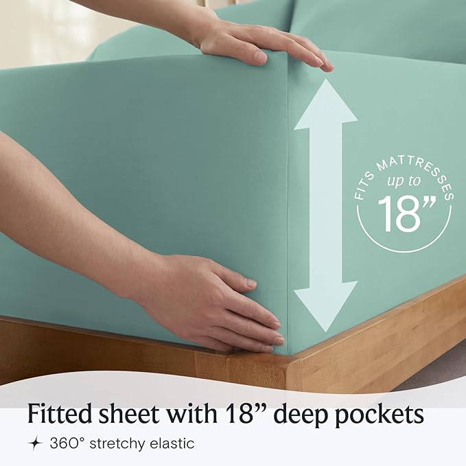 LuxClub 6 PC Full Sheet Set, Breathable Luxury Bed Sheets, Deep Pockets 18" Eco Friendly Wrinkle Free Cooling Bed Sheets Machine Washable Hotel Bedding Silky Soft - Light Teal Full - LeafyLoom