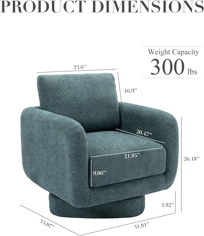 COLAMY Swivel Accent Chairs for Living Room, 32Inches Wide Upholstered Armchair with Plush Back Pillow, Modern Sofa Corner Barrel Chair for Nursery/Living Room/Bedroom-Teal - LeafyLoom