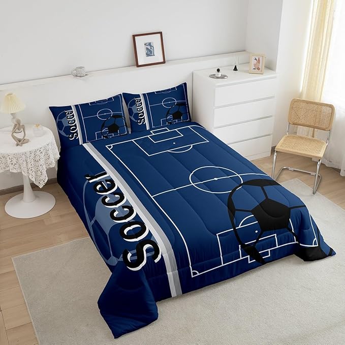 Feelyou Kids Football Comforter Set King Size Rugby Sports Bedding Set for Boys Girls Teens Bedroom Decor Soccer Ball Game Comforter Football Lover Duvet Set with 2 Pillow Case - LeafyLoom