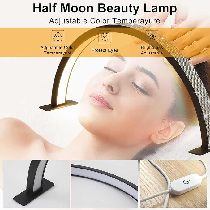 Half Moon Nail Desk Lamp, 48W Manicure LED Light for Nails, 3360 Lumen Stepless Dimming with Wire Controller, 3 Light Modes Nail Light for Desk, Arch Light for Nail Techs - LeafyLoom