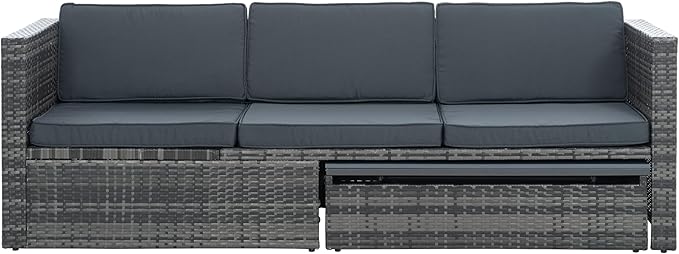 Modular Rattan Outdoor Sectional Furniture, Wicker Conversation Patio Sets with Plywood Coffee Table and Lounger Sofa for Backyard, Dc-Dark Gray - LeafyLoom