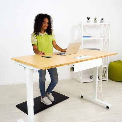 Standing desk with Bamboo top. Adjustable height desk 60"x30". Dual motor stand up motorized computer desks for home office - LeafyLoom