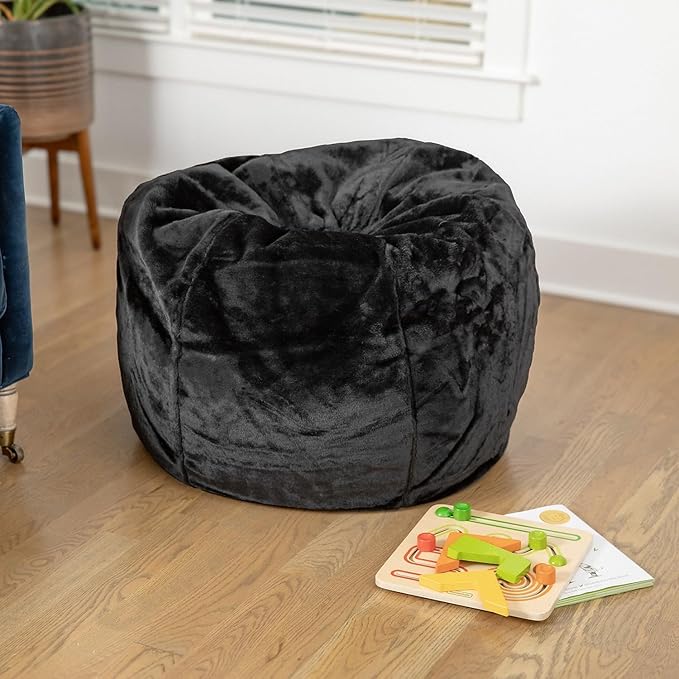 Flash Furniture Dillon Small Black Furry Bean Bag Chair for Kids and Teens - LeafyLoom