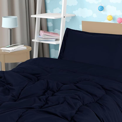 Utopia Bedding All Season Navy Comforter Set with 2 Pillow Cases, 3 Piece Soft Brushed Microfiber Kids Bedding Set for Boys/Girls, Machine Washable (Twin, Pack of 6) - LeafyLoom