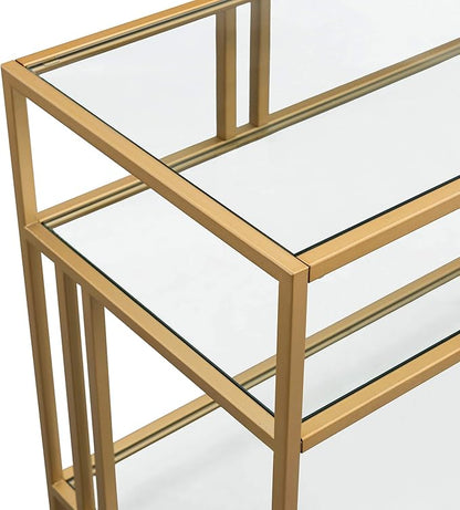 Henn&Hart Rectangular TV Stand with Glass Shelves for TV's up to 60" in Brass, TV Stands for the Living Room - LeafyLoom