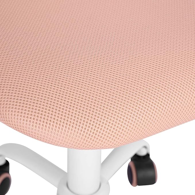 FurnitureR Desk Chair Armless Home Office Task Chair with Mesh Padded Cushion Swivel Study Chair with Rolling Wheels for Teens Child Kids Girls，Pink Plica - LeafyLoom