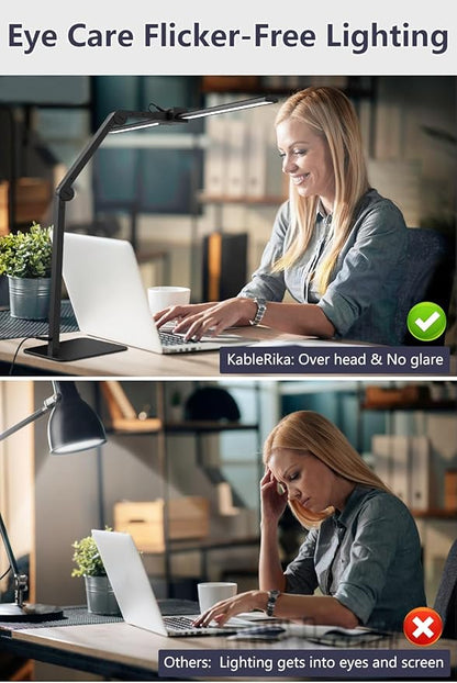 KableRika Desk Lamp Home Office: 24W Bright Double Led Desk Lights with Base - Auto Dimming Table Light - Dimmable Eye Caring Task Office Lamps for Monitor Study Drafting - LeafyLoom