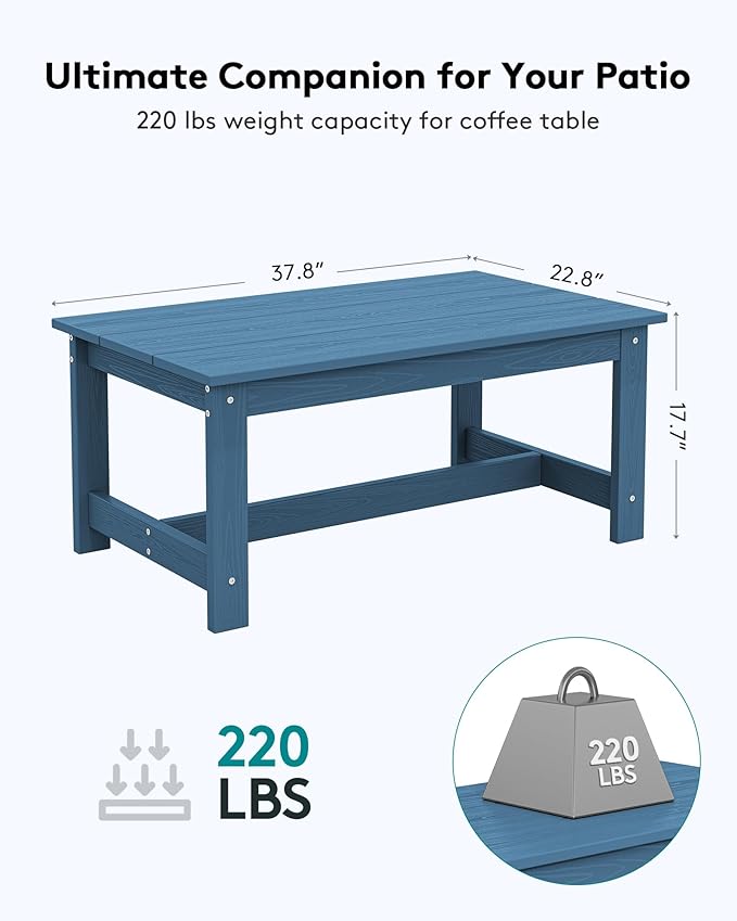 SERWALL HDPE Patio Coffee Table for Balcony, Deck, Blue - LeafyLoom