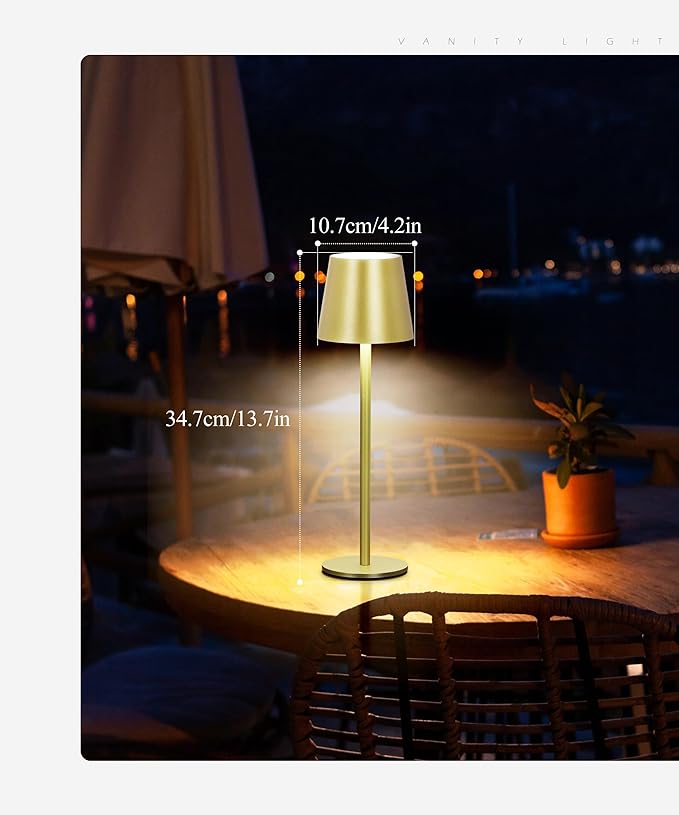 2Pack Cordless Table Lamp, 5200mAh IP54 Waterproof Rechargeable Battery Desk Lamp, 3 Color Stepless Dimming Up，Battery Operated Lamp for Kitchen/Outdoor/Restaurant/Camping (Champagne) - LeafyLoom