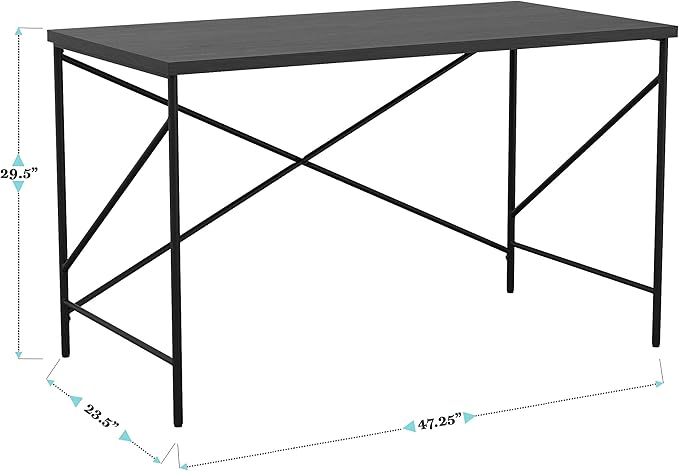 Martha Stewart Maddox Home Office Parsons Desk in Black Wood Grain with Oil Rubbed Bronze Metal X-Frame - LeafyLoom