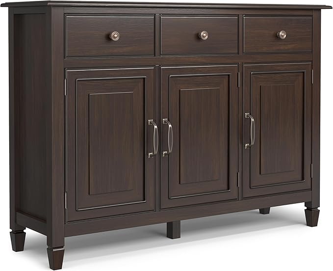 SIMPLIHOME Connaught Low Storage Cabinet, 51 inch, Chestnut Brown - LeafyLoom