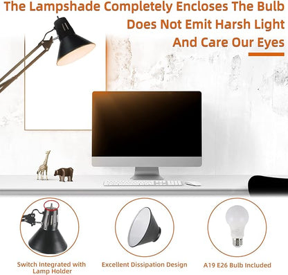 Desk Lamp for Home Office Eye-Caring Metal Extra Long Swing Arm Stable Clamp Flexible Gooseneck A19 E26 Bulb included as Table Working Reading Aesthetic Computer Versatile Light - LeafyLoom