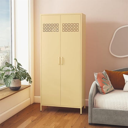 Mr. Kate Annie Tall Metal 2 Door Cabinet, Sunny Yellow - LeafyLoom