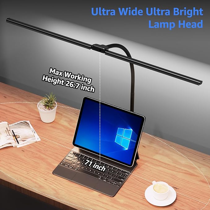 ShineTech LED Desk Lamp for Home Office, 5000K Bright Double Head Architect Task Lamps with Clamp, Dimmable Adjustable Flexible Gooseneck, Black - LeafyLoom