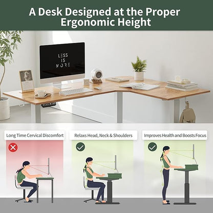 FEZIBO 75 Inches, Supports over 300mlbs, L Shaped Standing Desk Reversible, Electric Height Adjustable Corner Stand up Desk, Sit Stand Desk Computer Workstation, White Frame/Light Rustic Brown Top - LeafyLoom