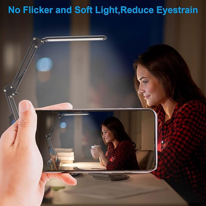 LED Desk Lamp, Metal Swing Arm Lamp, Eye-Caring Dimmable Table Lamp led,Flexible Arm Table Lamp led, 3 Color Modes, 9 Brightness Dimming Reading Light with USB Port - LeafyLoom