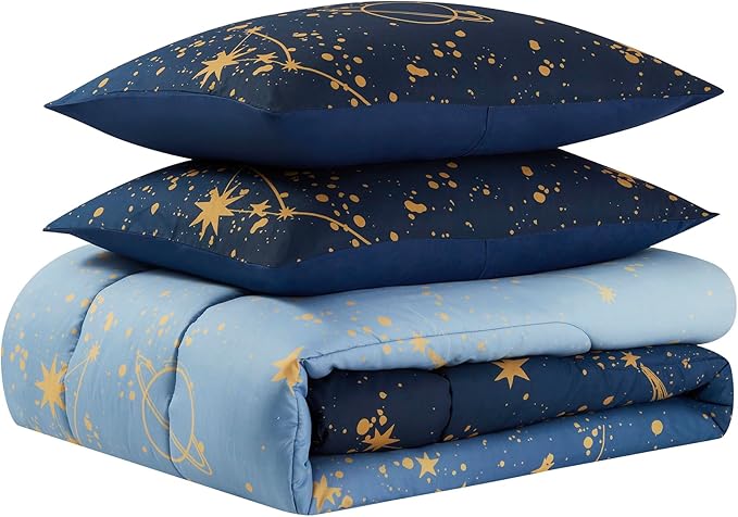 Kids Bedding Set Bed in a Bag for Boys and Girls Toddlers Printed Sheet Set and Comforter, Full, Galaxy - LeafyLoom