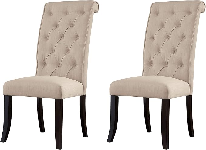 Signature Design by Ashley Tripton Classic Tufted Upholstered Armless Dining Chair, Set of 2, Beige - LeafyLoom