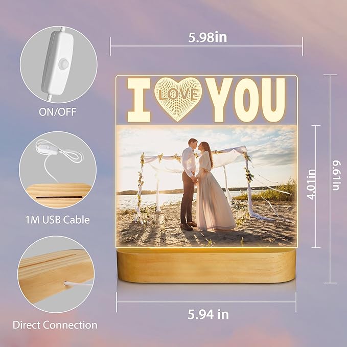 Attivolife I Love You Picture Frame, Light up Photo Frame with Warm LED Night Light, Desktop Display Creative Memory Gifts for Couple Women Mom Valentine Day Wedding Anniversary Present(4x6'' Photo) - LeafyLoom