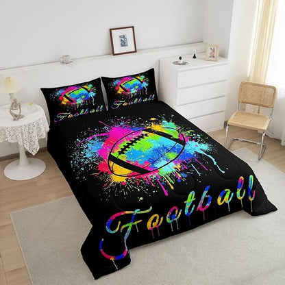 Feelyou Kids Football Comforter Set King Size Rugby Sports Game Bedding Set for Boys Girls Teens Bedroom Decor Tie Dye Comforter Women Men Soccer Player Duvet Set with 2 Pillow Case - LeafyLoom