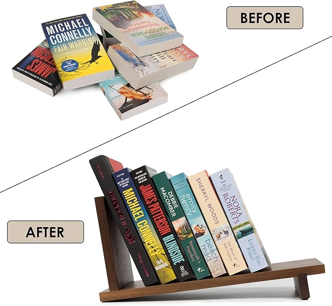 S&A WOODCRAFT Desktop Wood Bookshelf Wooden Bookend, Acacia Desk Organizer Shelf and Display Rack with Book Ends, Storage Shelf Bookcase for Office, Home Decor, Kitchen Countertop, Walnut Brown - LeafyLoom