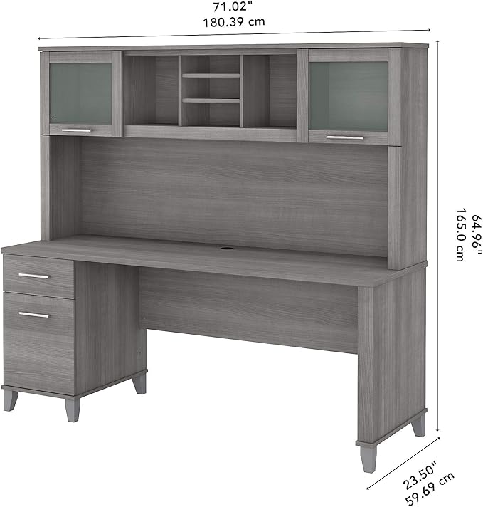 Bush Furniture Somerset 72W Office Desk with Drawers and Hutch in Platinum Gray - LeafyLoom