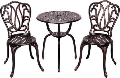 3 Piece Bistro Set,Outdoor Patio Set,Anti-Rust Cast Aluminum Bistro Table Set for Park Yard Front Porch Furniture(New Brown)… - LeafyLoom