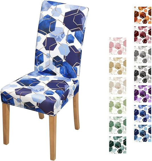 Gibelle Dining Room Chair Covers Set of 4, Soft Stretch Kitchen Chair Covers Slipcover Protector, Removable Washable Geometric Parson Chair Covers 4 Pack, Royal Blue Gibelle