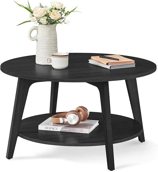 VASAGLE Round Coffee Table, 2 Tier Coffee Table with Storage, for Living Room, 31.5 x 17.7 Inches, Easy to Assemble, Charcoal Gray ULCT243B22 - LeafyLoom