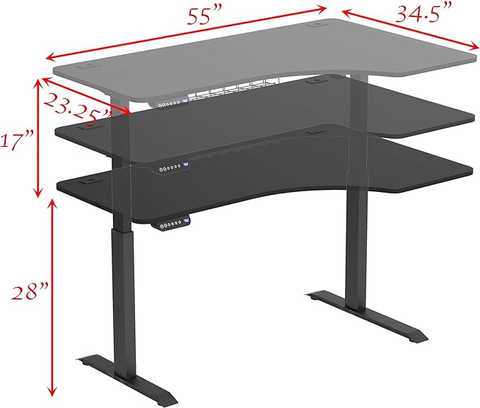 SHW 55-Inch Large Electric Height Adjustable L-Shaped Standing Desk with Right Facing Corner, Black - LeafyLoom