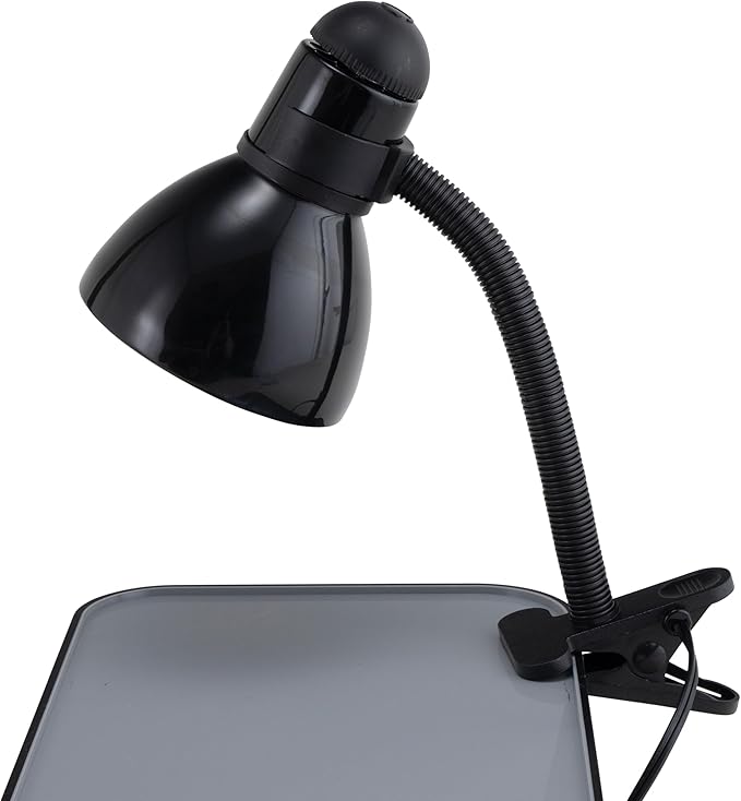 V- Light Black Adjustable Desk Lamp with Heavy Duty Clamp Clip, Flexible Gooseneck Lamp, Bed Light, Reading Lamp, or Study Light, 14 inches - LeafyLoom