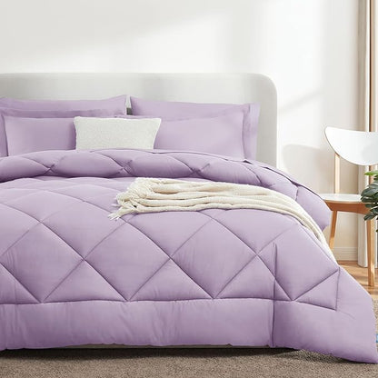 CozyLux King Comforter Set with Sheets 7 Pieces Bed in a Bag Light Purple All Season Lavender Bedding Sets with Comforter, Pillow Shams, Flat Sheet, Fitted Sheet and Pillowcases - LeafyLoom