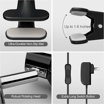 Clip on Light 5W Ultra Bright 330° Rotation Book Reading Clip on Lamp for Bed/Bedside Headboard/Table/Bunk/Desk Lighting Black - LeafyLoom