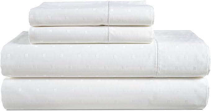 LANE LINEN 100% Egyptian Cotton Bed Sheets - 1000 Thread Count 4PC Calking Sheets Set, Long Staple Cotton Bedding Sheets, Luxury Hotel Sheets, Fits Upto 16" Mattress, Swiss Dot - White - LeafyLoom