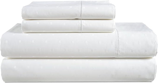 LANE LINEN 100% Egyptian Cotton Bed Sheets - 1000 Thread Count 4PC Calking Sheets Set, Long Staple Cotton Bedding Sheets, Luxury Hotel Sheets, Fits Upto 16" Mattress, Swiss Dot - White - LeafyLoom