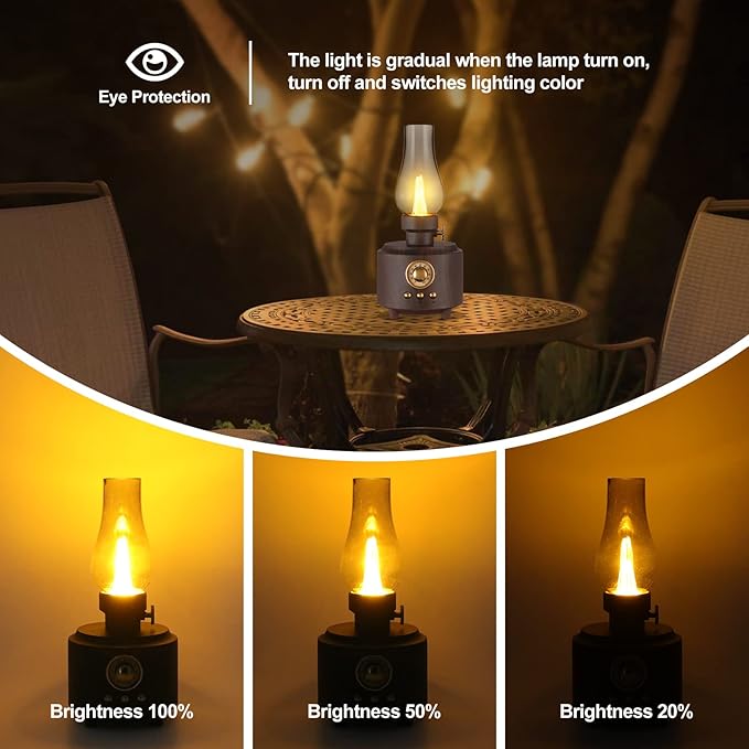 Vintage Table Lamp Retro Bluetooth Speaker Rechargeable Portable Night Light Flameless LED Oil Lamp Bedside Desk Lamp for Bedroom, Cafe, Bar, Desk Decor, Outdoor Camping Birthday Gift - LeafyLoom