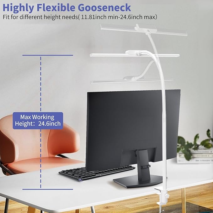 EppieBasic Desk Lamp, Architect Desk Lights for Home Office, Eye Care Led Desk Lamps with Clamp Dimmable & 4 Color Modes, 24V Bright Table Lamp Office Lighting for Working Reading Study（White） - LeafyLoom