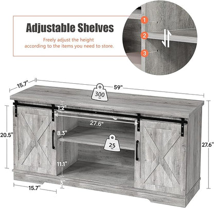 IDEALHOUSE TV Stand Farmhouse Entertainment Center for 65 Inch TV & Media Furniture, Rustic TV Stands with Storage and Barn Doors TV Console Table Under TV Cabinet for Living Room, Rustic Grey - LeafyLoom