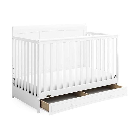 Graco Asheville 4-in-1 Convertible Crib with Drawer (White) – GREENGUARD Gold Certified, Crib with Drawer Combo, Full-Size Nursery Storage Drawer, Converts to Toddler Bed, Daybed and Full-Size Bed - LeafyLoom