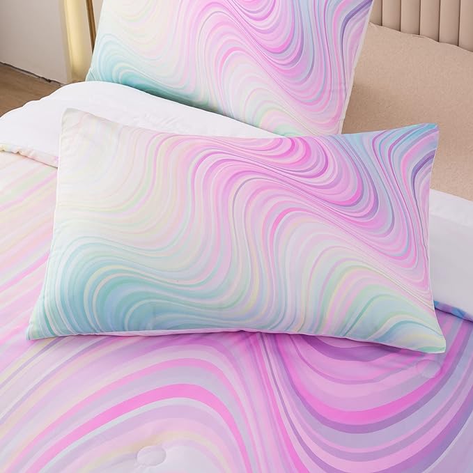 Bodhi Tie Dye Marbling Comforter Colorful Marble Teen Girl Bedding Set Watercolor Pastel Pink Blue Purple Comforter Set Marble Abstract Kids Bedding Set 2 Piece Bright Girly Comforter (Twin) - LeafyLoom