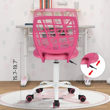 FurnitureR Kids Desk Chair, Armless Small Office Chair Adjsutable Swivel Task Chair with Soft Cushion for Study Kids Teens Child, Pink - LeafyLoom