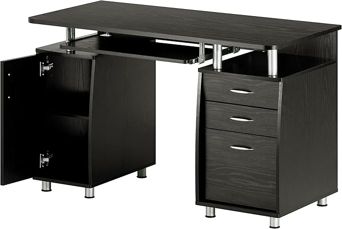 Techni Mobili 47.25" Ergonomic Computer Drawers & File Cabinet for Home Office Storage, Espresso Writing Desk, ONE SIZE - LeafyLoom