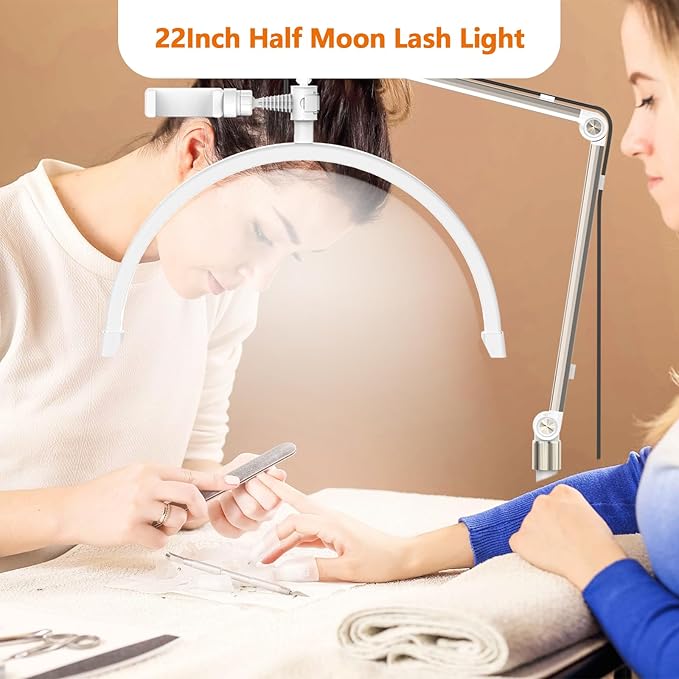 Yofuly Lash Light for Eyelash Extensions, LED Lash Lamp with Phone Holder, Esthetician Light Half Moon Desk Lamp for Nails, Tattoo - LeafyLoom