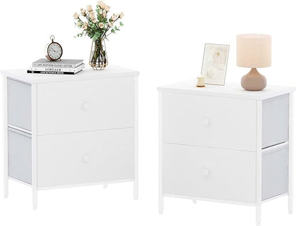 BOLUO White Nightstands Set of 2 - Nightstand and Dresser Sets Night Stand Dresser for Bedroom End Table with Fabric Drawers Organizer Modern - LeafyLoom