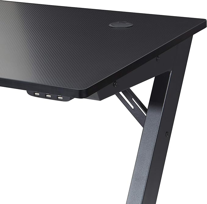 OSP Home Furnishings Beta Battlestation Gaming Desk with Bluetooth RGB LED Lights, Matte Black - LeafyLoom