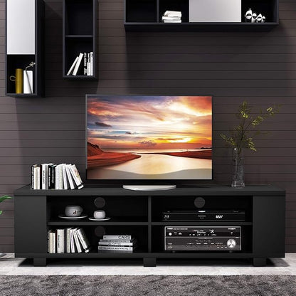 Wood TV Stand, Large, Black - LeafyLoom