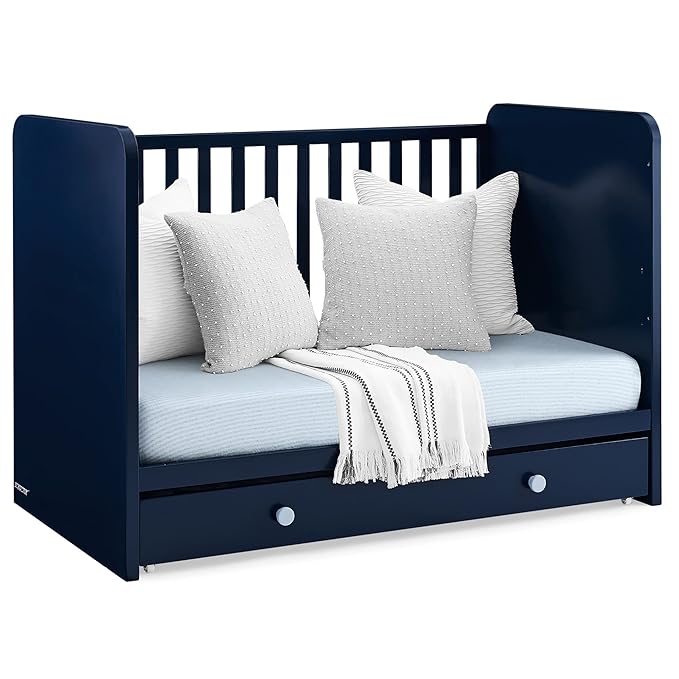 GAP babyGap Graham 4-in-1 Convertible Crib with Storage Drawer - Greenguard Gold Certified, Navy/Light Blue - LeafyLoom