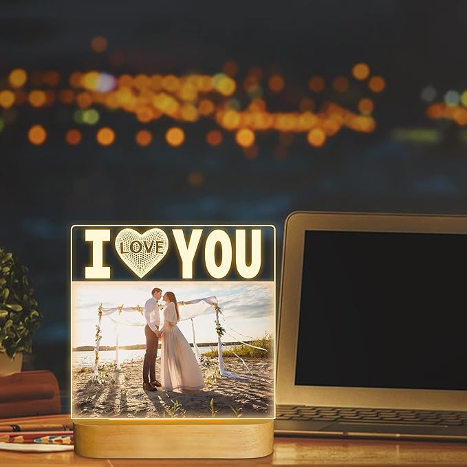 Attivolife I Love You Picture Frame, Light up Photo Frame with Warm LED Night Light, Desktop Display Creative Memory Gifts for Couple Women Mom Valentine Day Wedding Anniversary Present(4x6'' Photo) - LeafyLoom